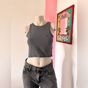 Striped Lobster Embroidered Cropped Tank Top